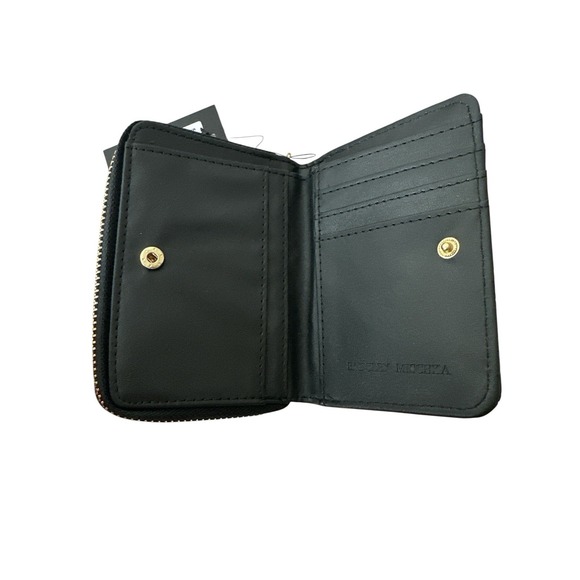 New Badgley Mischka Wallet Black Zipper Monogram Vegan Leather Glam Designer - Picture 4 of 9